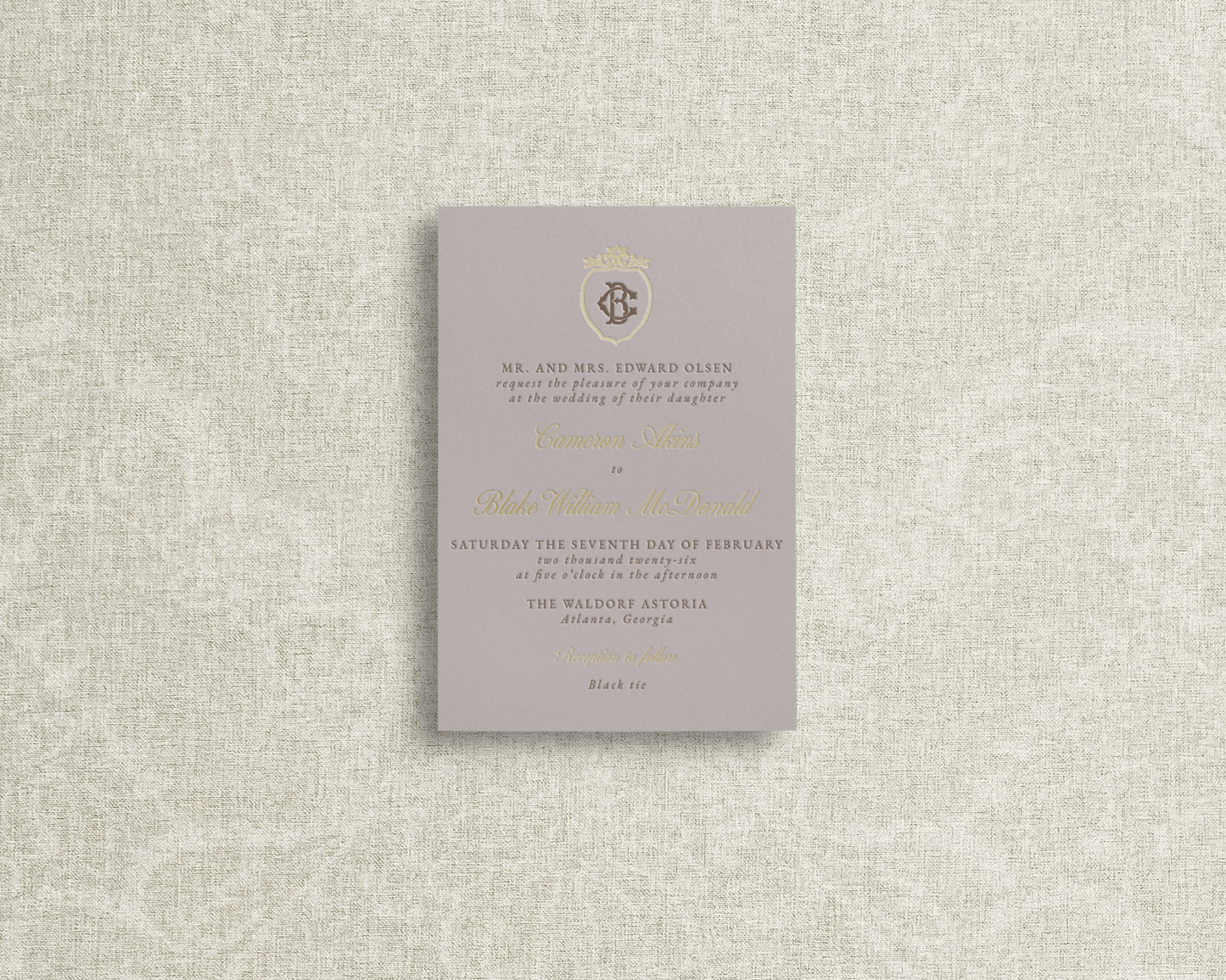Cameron Foil-Stamped and Letter Press Wedding Invitations