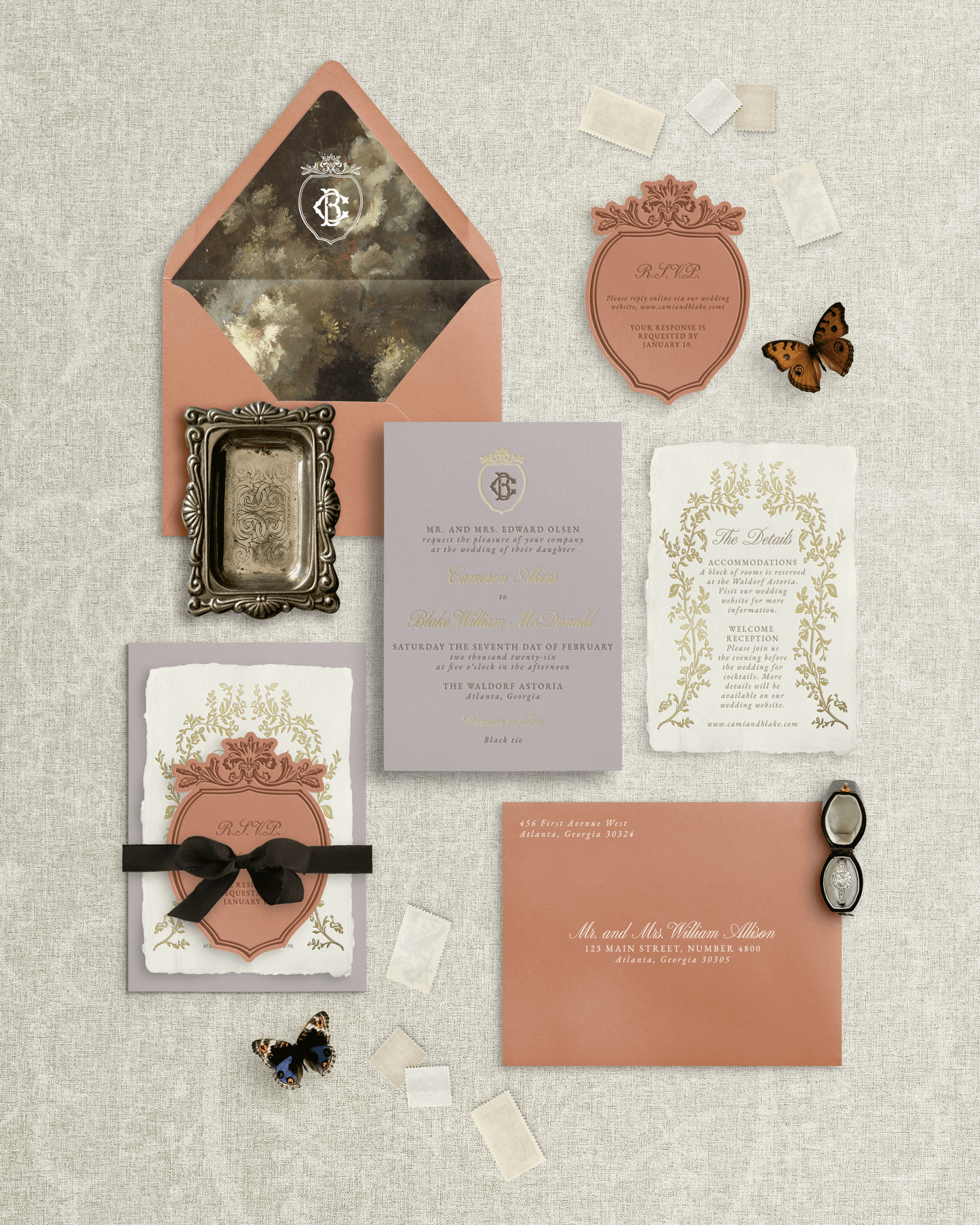 Cameron Foil-Stamped and Letter Press Wedding Invitations