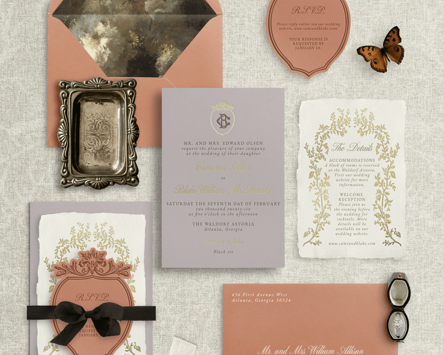 Cameron Foil-Stamped and Letter Press Wedding Invitations