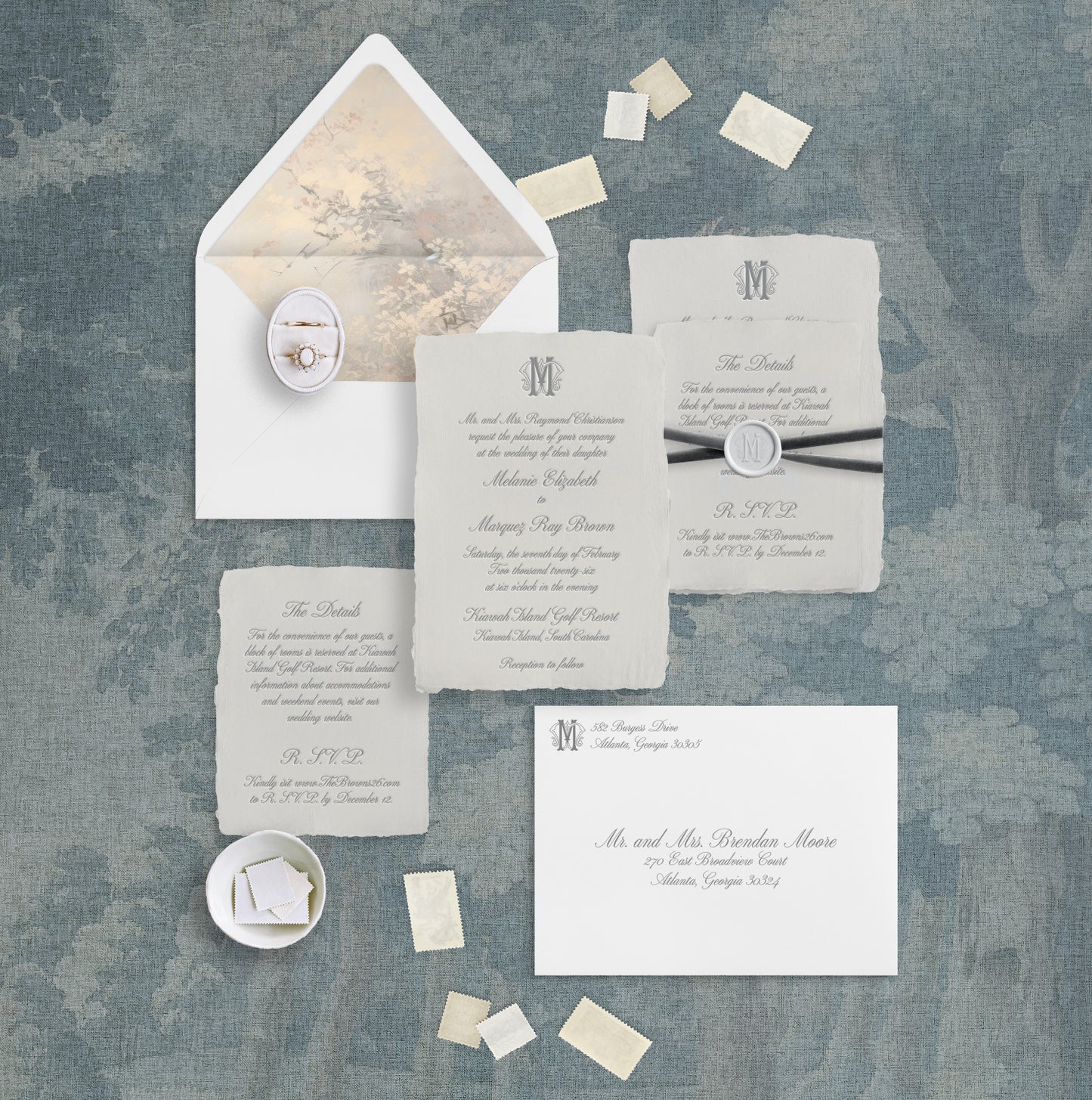 Melanie Letter Press Wedding Invitations (Handmade Paper)