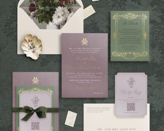 Vintage Bouquet Foil Stamped Wedding Invitations