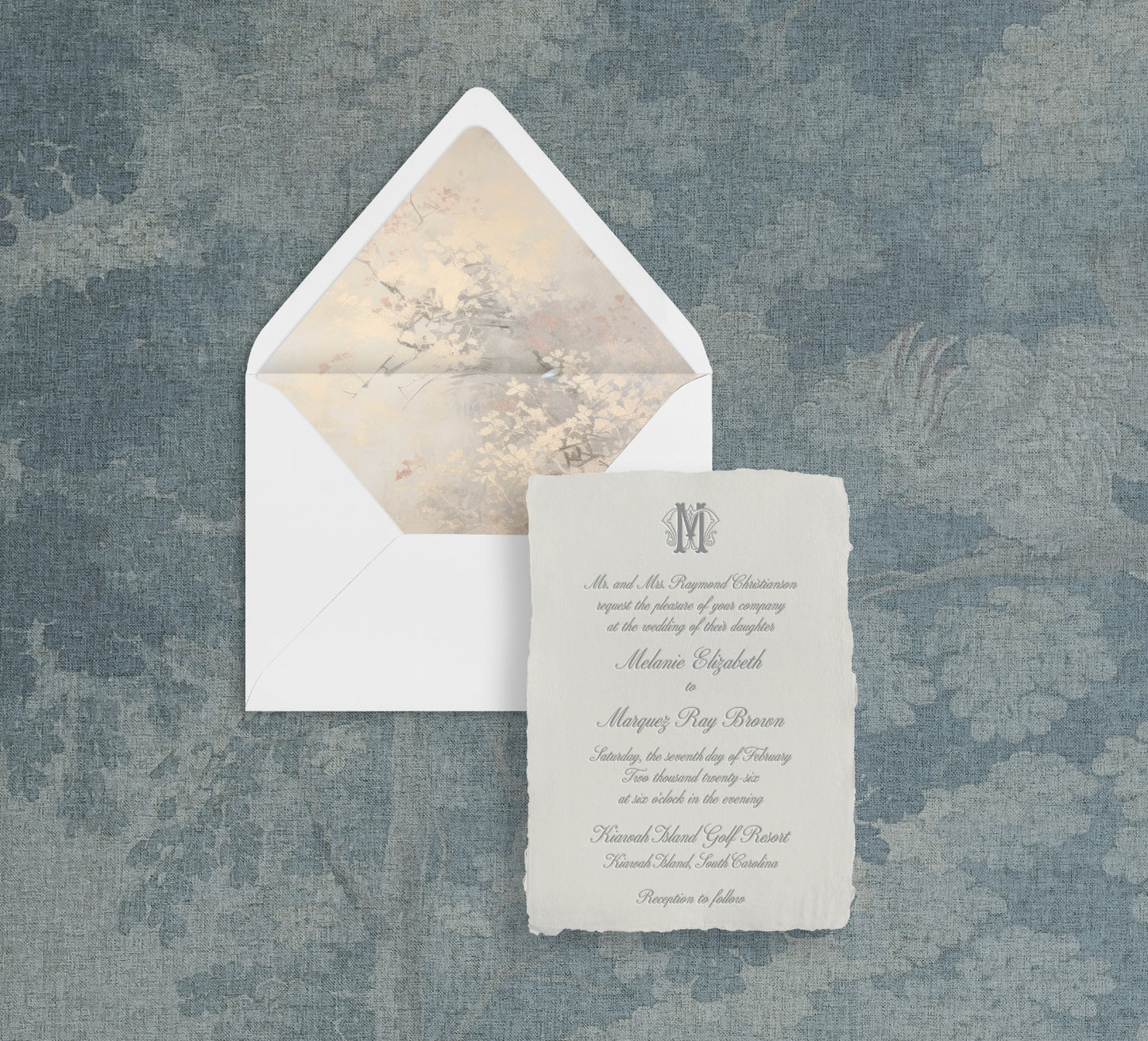 Melanie Letter Press Wedding Invitations (Handmade Paper)
