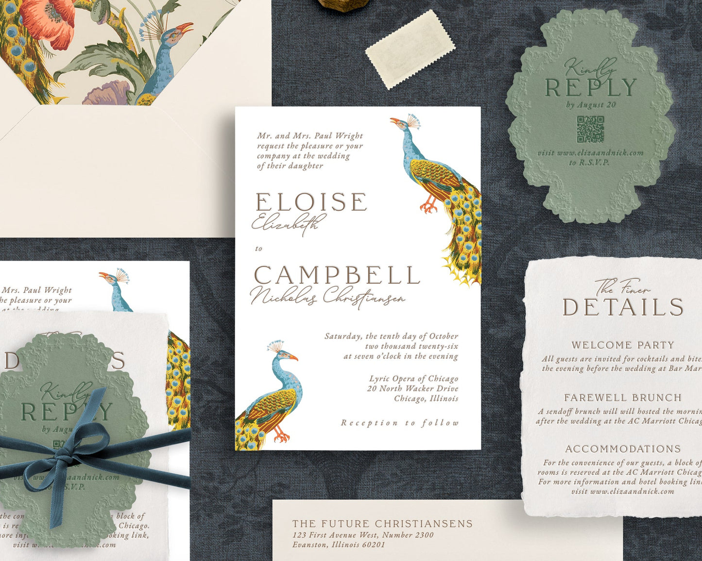 Eloise Letter Press Embossed Wedding Invitations