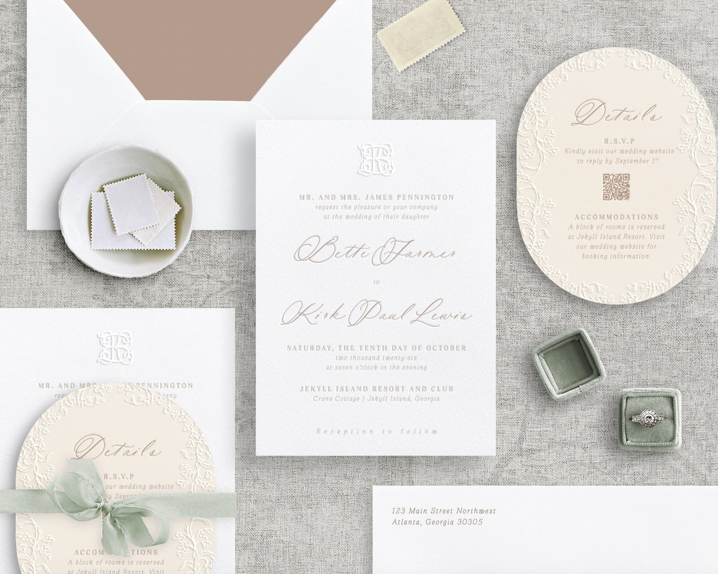 Bette Letter Press + Embossed Wedding Invitations