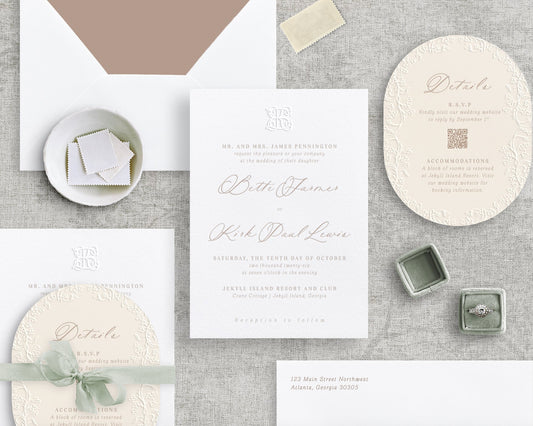 Bette Letter Press + Embossed Wedding Invitations