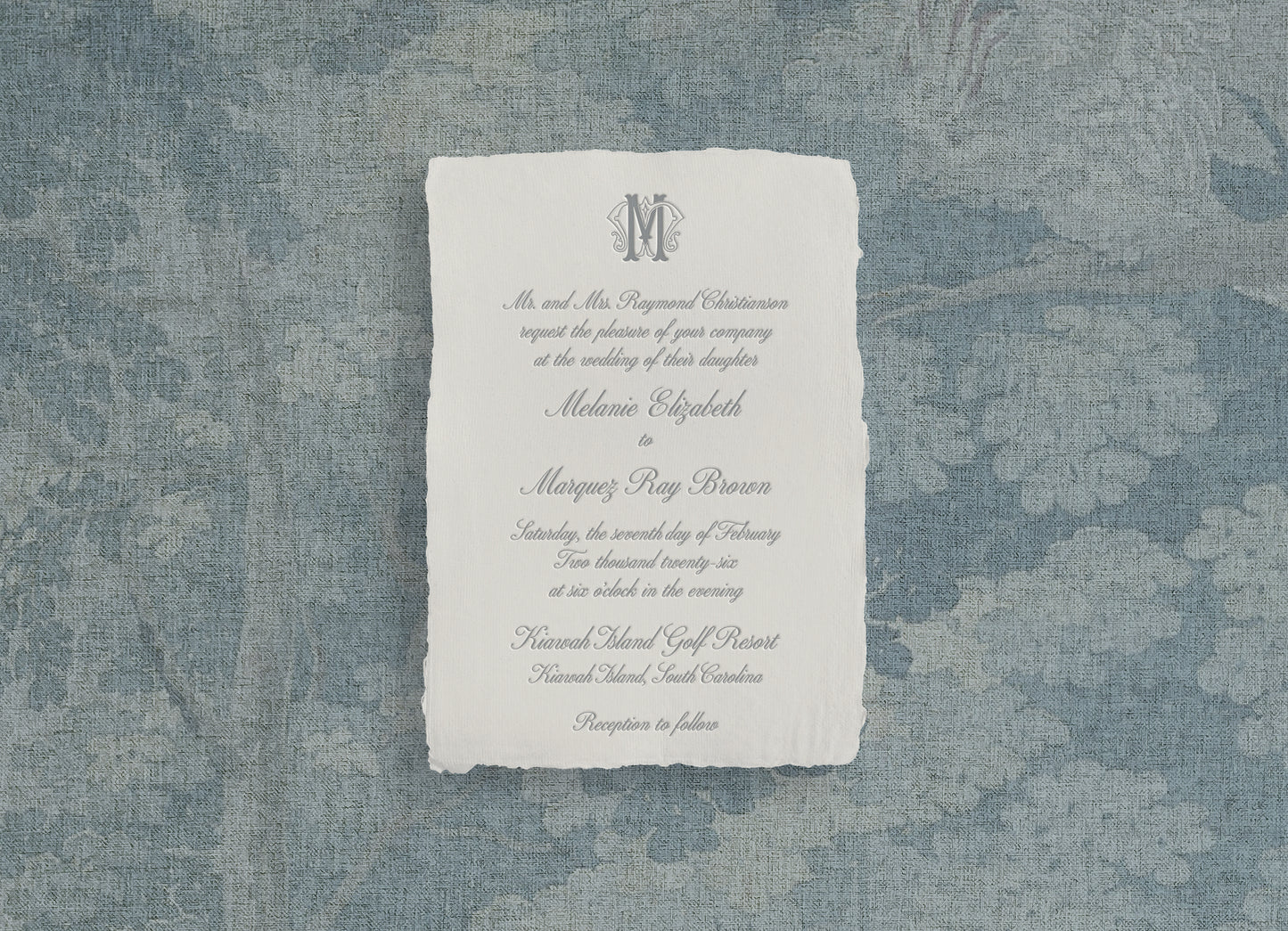 Melanie Letter Press Wedding Invitations (Handmade Paper)