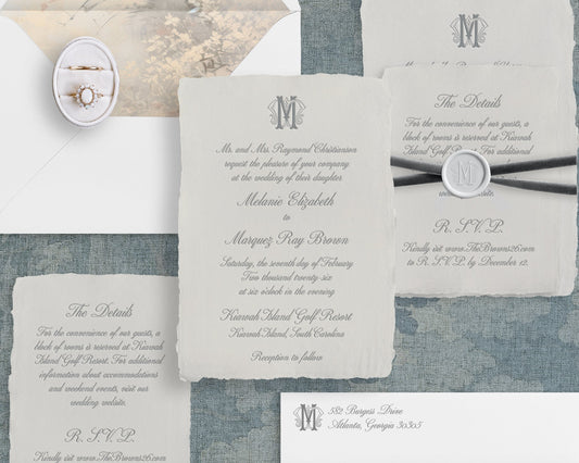 Melanie Letter Press Wedding Invitations (Handmade Paper)