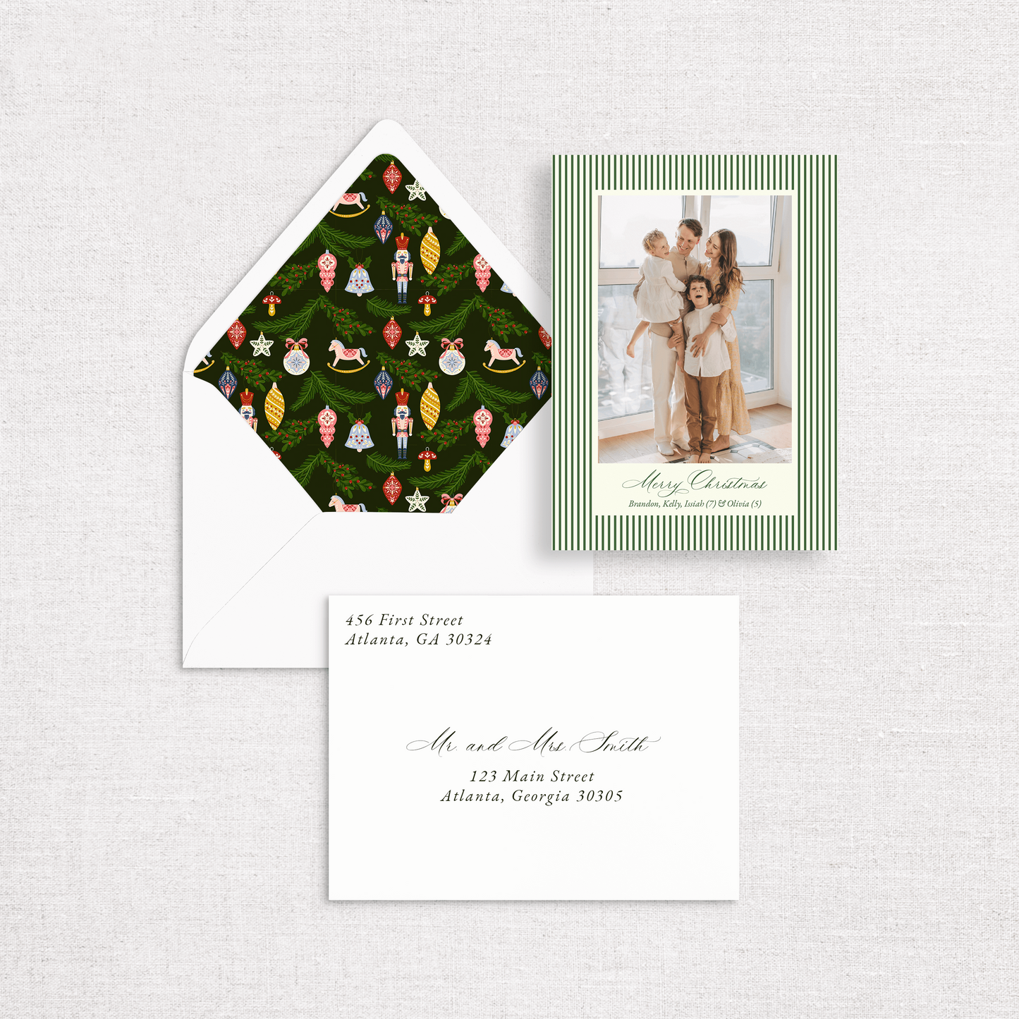 Baubles & Stripes Holiday Cards